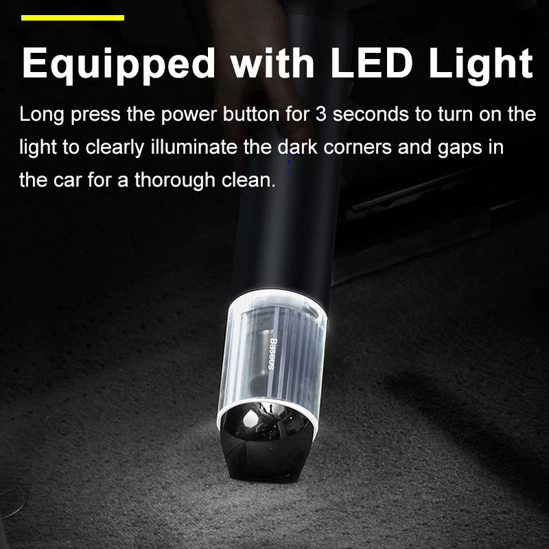 Baseus A3 15000Pa Car Vacuum Cleaner Mini Wireless Portable Vacuum Cleaner Powerful Vehicle Cleaner Auto Air Blower LED Light